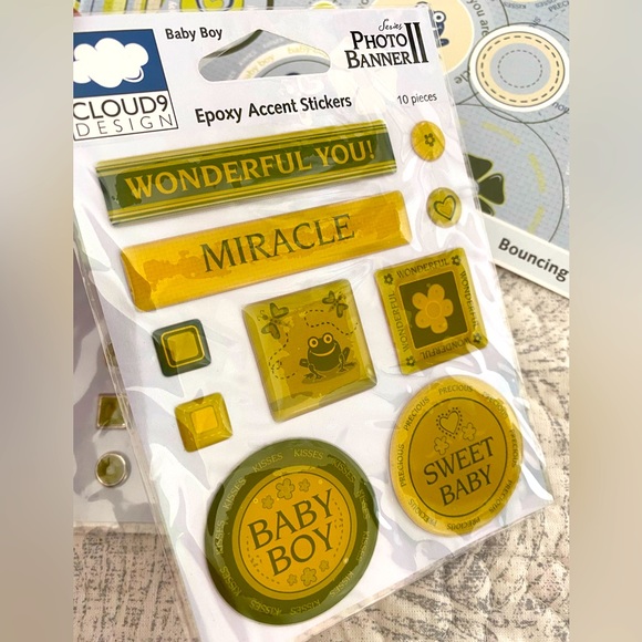 🐸 CLOUD 9 DESIGN “BABY BOY FROGS” STICKERS & SCRAPBOOK PAPER BUNDLE. RETIRED! - Picture 2 of 7